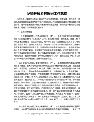 乡镇开展乡村振兴工作总结