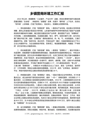 乡镇营商环境工作汇报