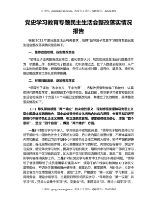 党史学习教育专题民主生活会整改落实情况报告