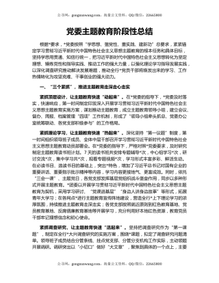 党委主题教育阶段性总结