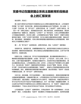 党委书记在国资国企系统主题教育阶段推进会上的汇报发言
