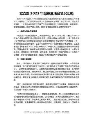 党支部2022年组织生活会情况汇报