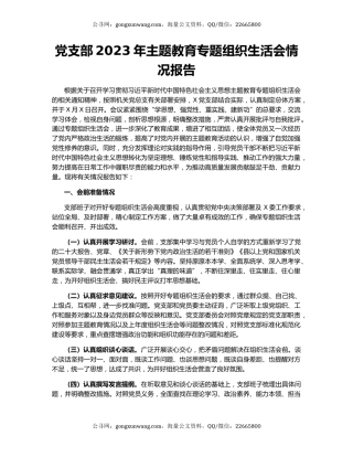 党支部2023年主题教育专题组织生活会情况报告