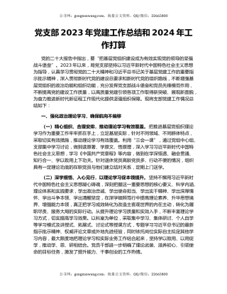 党支部2023年党建工作总结和2024年工作打算