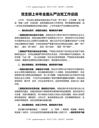 党支部上半年全面从严治党工作总结