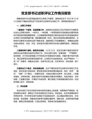 党支部书记述职评议工作情况报告