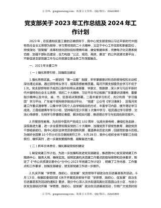 党支部关于2023年工作总结及2024年工作计划