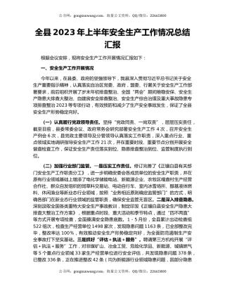 全县2023年上半年安全生产工作情况总结汇报