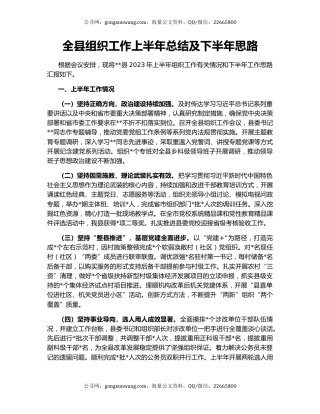 全县组织工作上半年总结及下半年思路