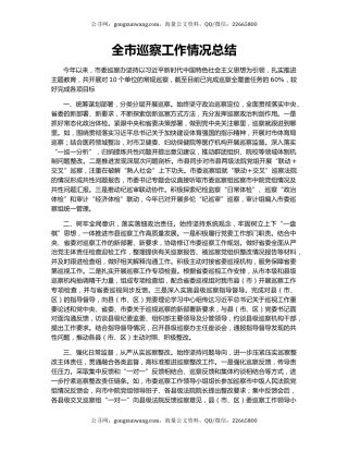 全市巡察工作情况总结