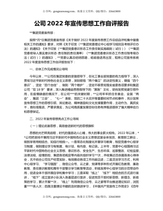 公司2022年宣传思想工作自评报告