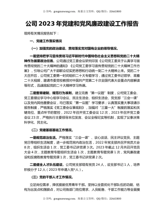 公司2023年党建和党风廉政建设工作报告