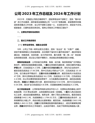 公司2023年工作总结及2024年工作计划