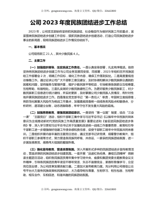 公司2023年度民族团结进步工作总结
