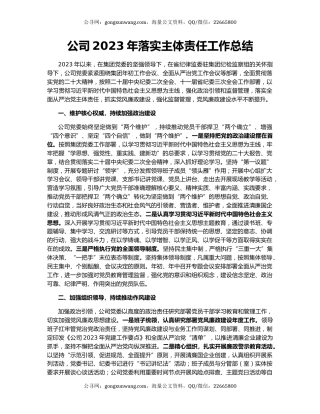 公司2023年落实主体责任工作总结