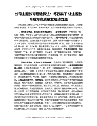 公司主题教育经验做法：笃行实干 让主题教育成为高质量发展动力源