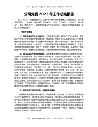 公司党委2023年工作总结报告