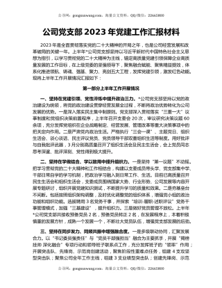 公司党支部2023年党建工作汇报材料