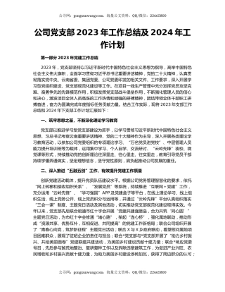 公司党支部2023年工作总结及2024年工作计划