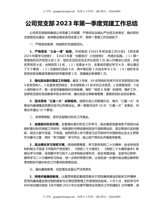 公司党支部2023年第一季度党建工作总结