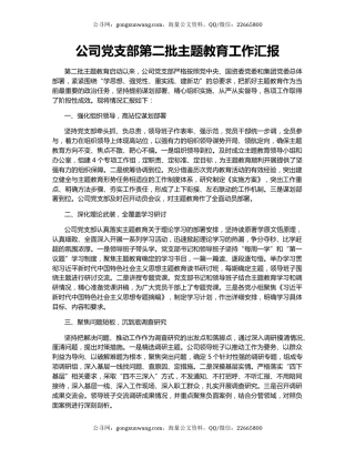 公司党支部第二批主题教育工作汇报