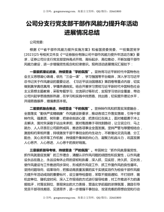 公司分支行党支部干部作风能力提升年活动进展情况总结