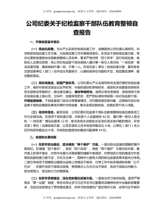 公司纪委关于纪检监察干部队伍教育整顿自查报告