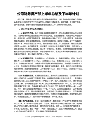 公司财务资产部上半年总结及下半年计划