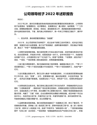 公司领导班子2022年述职报告