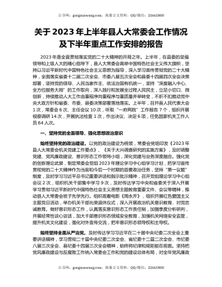 关于2023年上半年县人大常委会工作情况及下半年重点工作安排的报告