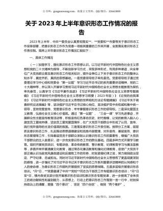关于2023年上半年意识形态工作情况的报告