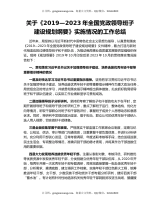 关于《2019—2023年全国党政领导班子建设规划纲要》实施情况的工作总结