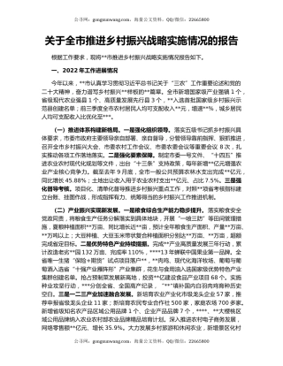 关于全市推进乡村振兴战略实施情况的报告