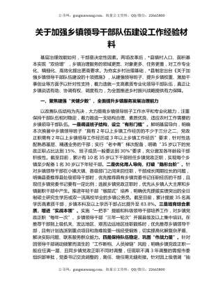 关于加强乡镇领导干部队伍建设工作经验材料