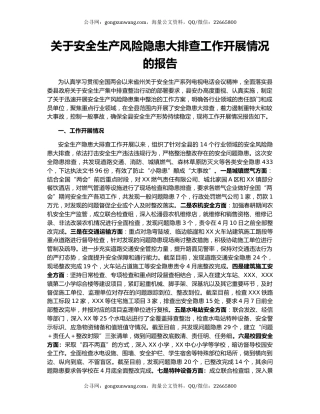 关于安全生产风险隐患大排查工作开展情况的报告
