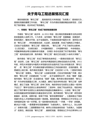 关于青马工程进展情况汇报