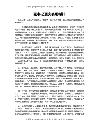 副书记现实表现材料
