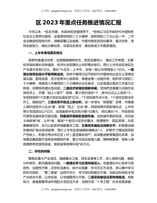 区2023年重点任务推进情况汇报