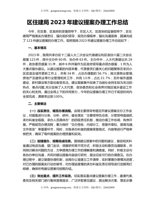 区住建局2023年建议提案办理工作总结