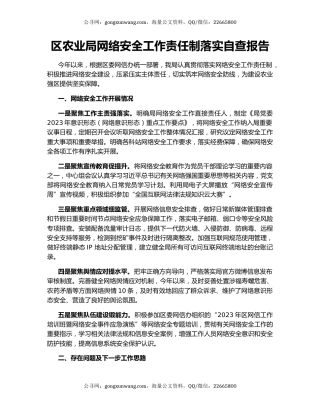 区农业局网络安全工作责任制落实自查报告