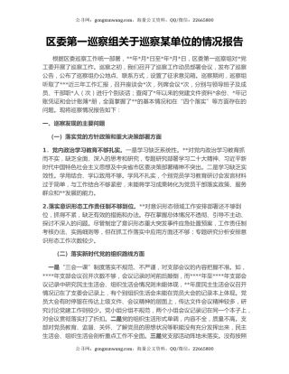 区委第一巡察组关于巡察某单位的情况报告