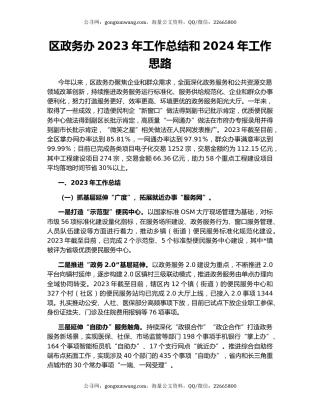区政务办2023年工作总结和2024年工作思路
