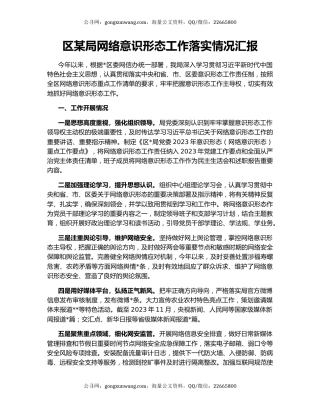 区某局网络意识形态工作落实情况汇报