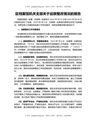区档案馆机关支部关于巡察整改情况的报告