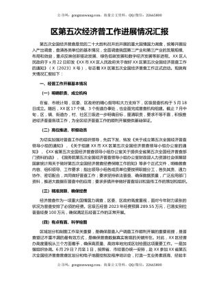 区第五次经济普工作进展情况汇报