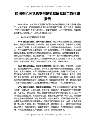 区纪委机关党总支书记抓基层党建工作述职报告