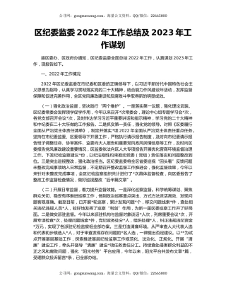 区纪委监委2022年工作总结及2023年工作谋划
