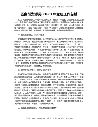 区自然资源局2023年党建工作总结
