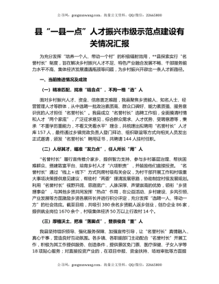 县“一县一点”人才振兴市级示范点建设有关情况汇报