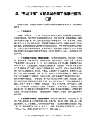 县“五城共建”文明县城创建工作推进情况汇报